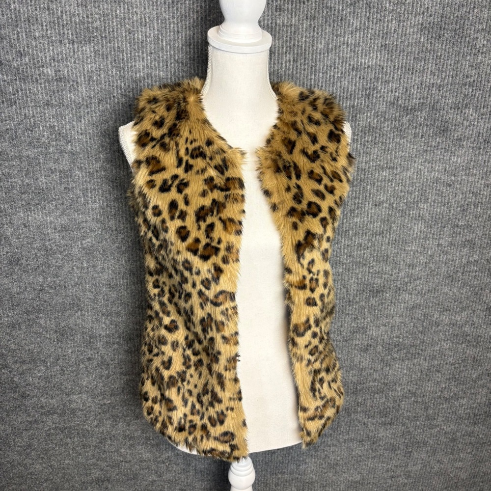 Cherokee Girls Leopard Print Faux Fur Vest Brown Tan Black Size Large L G